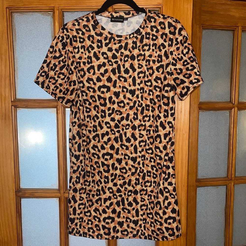 Leopard/Cheetah Print Short Sleeve T-Shirt Dress